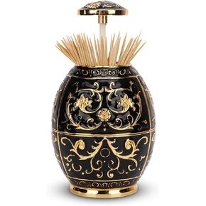 Retractable Toothpick Holder Portable Toothpick Dispenser Hand Push Toothpicks Case Automatic Retro Pop up Toothpicks Storage Organizer Container for Kitchen Home Restaurant Decoration(Gold+Black)