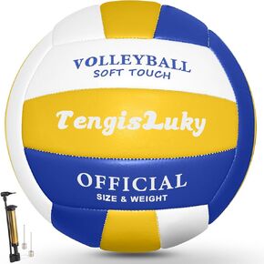 Soft Touch Volleyball Kit - Official Size 5 PU Leather Volleyball - for Outdoor/Indoor Play/Beach Game/Gym Training for Youth Teens Children Practice Volleyballs with Small Pump