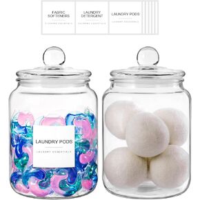 برطمانات زجاجية موستري لتنظيم غرفة الغسيل، برطمانات غسيل سهلة الفتح بيد واحدة مع أغطية سعة 0.5 جالون (مجموعة من 2) in Kuwait