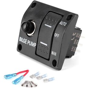 3 Way Bilge Pump Switch Panel (Automatic Off Manual) 12V 24/Built In 15A Circuit Breaker With Led Dc 3 Way Switch