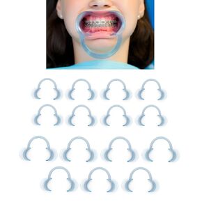 Dental Cheek and Lip Retractor C Shape Mouth Opener Size S, (8) PCS M (7) PCS Pack of 15 Clear Blue- for Dentist, Teeth Whitening, Party, Mouthguard Challenge Game
