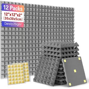 24 Pack Sound Proof Panels 12" X 12" X 2" Self Adhesive Acoustic Panels Sound Absorbing,Egg Crate Foam Panels,Soundproof Panels for Home Studio Gaming Acoustic Foam (12 black 12 red)