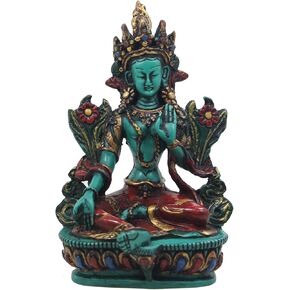 DharmaObjects Large Tibetan Buddhist Green Tara Resin Statue Mother Goddess 6" Tall