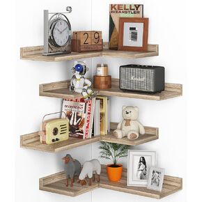 Floating Corner Shelves with Lip, 4 Tier Modern White Corner Wall Shelves, Wooden Corner Floating Ledge Shelves Wall Mounted for Wall Decor, L Shaped Corner Shelf for Living Room, Bedroom, Bathroom