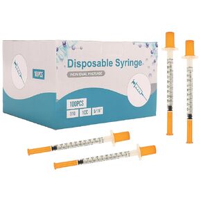 Disposable Syringes with Needle, U-100 31G 1ml 5/16 Inch (8mm) Syringes - 100 ct Box, Size: 1cc Syringe 31G 5/16inch Needles