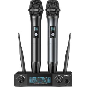 أنظمة ميكروفون لاسلكية، مجموعة ميكروفونات كاريوكي معدنية ديناميكية لاسلكية UHF، قنوات قابلة للتعديل، نطاق 200 قدم، ميكروفونات مزدوجة Inalambrico احترافية لغناء حفلات DJ وحفلات الزفاف