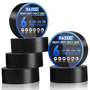 Duct Tape, 6 Rolls Black Duct Tape,Heavy Duty, Flexible, No Residue, All-Weather and Tear by Hand, 30 Yard x 2 Inch Per Roll - Bulk Value for Indoor & Outdoor Repairs, Industrial Use