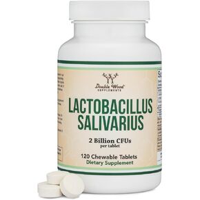 البروبيوتيك عن طريق الفم Lactobacillus Salivarius - أقراص الفانيليا لصحة الأسنان والأسنان واللثة - علاج شديد لرائحة الفم الكريهة للبالغين (120 عددًا، 2 مليار وحدة تشكيل مستعمرة لكل قرص 20 مجم) من Double Wood in Kuwait