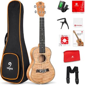Ukulele Concert Mahogany Bundle 23 inch Ukelele for Beginners Adults Professional Four String Wooden Hawaiian Starter Uke Kit, Natrual Wood Color by Vangoa