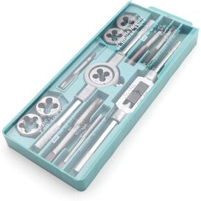 12Pcs/Set Tap and Die Set Combination Alloy Steel Hand Tools Metric Size Thread Plugs Straight Taper Reamer Tools with Adjustable Tap Wrench