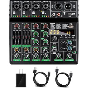 Professional 6-Channel Audio Mixer with 256 DSP Effects,48V Phantom Power,Bluetooth,MP3,USB Recording Input,Portable Sound Mixing Console for Streaming,DJ Show,Karaoke