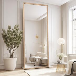 Niccy 65"x22" Full Length Mirror with Wooden Frame, Large Floor Body Mirror Standing Hanging Leaning Against Wall Wall-Mounted Mirror for Bedroom Living Room Dressing Room, Walnut Wood