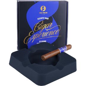 Casa Perrin Silicone Cigar Ashtray - Inddor & Outdoor Cigar Ashtray for Patio, Pool, Restaurants - Extra Wide Cigar Gauge Rest-Unbreakable & Dishwasher Safe - Cigar Accessories - Gifts for Men (Black)