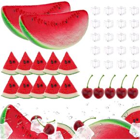 Gresorth 45pcs Artificial Lemon & Slice Block Cherry Ice Cube Decoration Fake Lifelike Yellow Green Fruit Display Realistic Orange Model Home DIY Craft