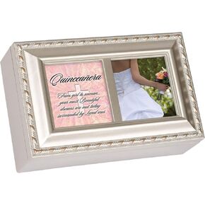 Cottage Garden Quinceañera from Girl to Woman Champagne Rope Trim Petite Music Box Plays Light Up My Life