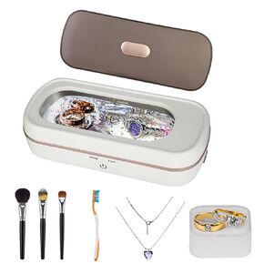 Ultrasonic jewelry cleaner machine 48000Hz, eyeglass cleaner machine with UV, lightweight sonic cleaner machine 350ML for ring, necklace, cosmetic tool, makeup brush, watch