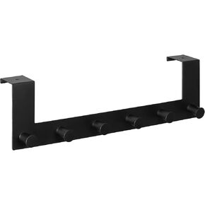 Navaris Over the Door Hanger Hooks - Over-Door Coat Rack with 6 Knobs for Doors with Flat Top up to 1-5/8" Thick - Stainless Steel - Black