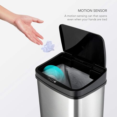 NINESTARS DZT-50-28 Automatic Touchless Motion Sensor Rectangular Trash Can, 13 Gal, Black Trim in Saudi Arabia