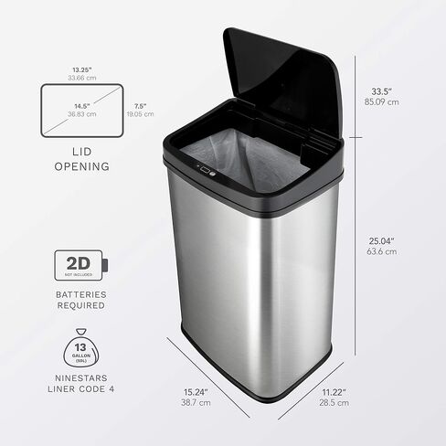 NINESTARS DZT-50-28 Automatic Touchless Motion Sensor Rectangular Trash Can, 13 Gal, Black Trim in Saudi Arabia
