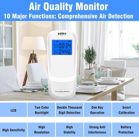 كاشف الفورمالديهايد عرض كشف مزدوج ألف بت جهاز اختبار جودة الهواء جهاز قياس جودة الهواء الرقمي جهاز قياس كاشف TVOC الداخلي جهاز قياس جودة الهواء in Kuwait