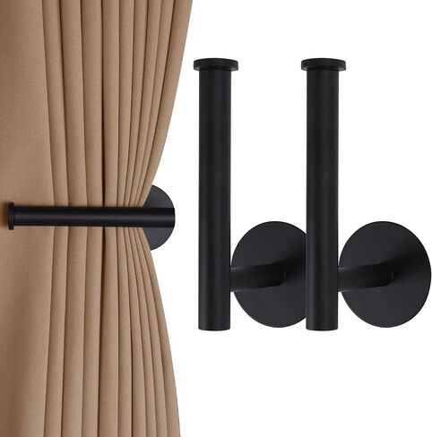 2 Pack Curtain Holdbacks No Drill Curtain Tiebacks Adhesive Curtain Holdbacks Curtain Pull Backs Curtain Hooks No Drill Curtain Holders Curtain Tie Backs for Curtains (2, Black) in Saudi Arabia