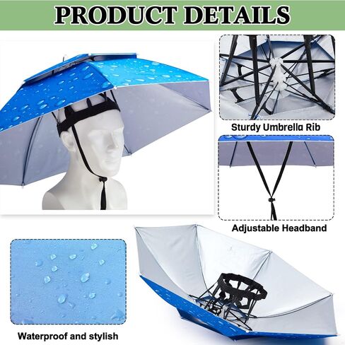 Reginary 4 Pieces Fishing Umbrella Hat Folding Sun Rain Cap Adjustable Hands Free Umbrella Multifunction Head Umbrellas for Men Women Outdoor Fishing Golf Beach Kayaking Boating Gardening Sunshade in Saudi Arabia