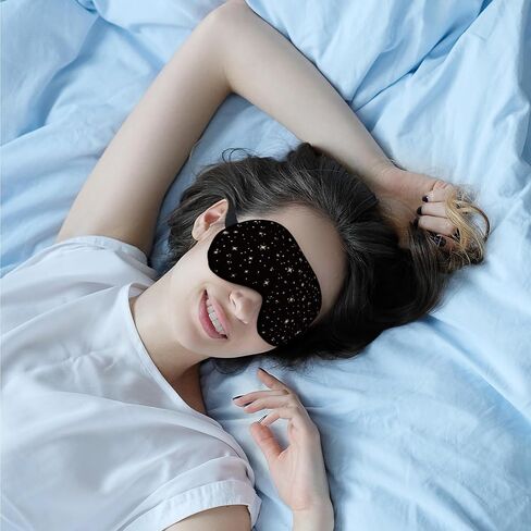 Golden Stars Black Starry Sky Eye Mask for Women Men, Smooth Silk Blackout Eye Mask for Sleeping, Adjustable Straps Soft Lightweight Sleep Mask Night Mask, Eye Cover for Sleeping for Women in Kuwait
