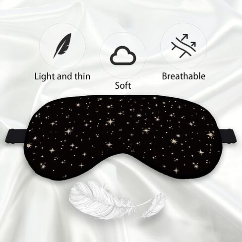 Golden Stars Black Starry Sky Eye Mask for Women Men, Smooth Silk Blackout Eye Mask for Sleeping, Adjustable Straps Soft Lightweight Sleep Mask Night Mask, Eye Cover for Sleeping for Women in Kuwait