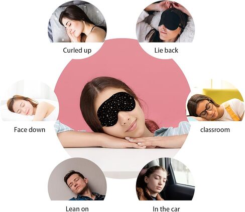 Golden Stars Black Starry Sky Eye Mask for Women Men, Smooth Silk Blackout Eye Mask for Sleeping, Adjustable Straps Soft Lightweight Sleep Mask Night Mask, Eye Cover for Sleeping for Women in Kuwait