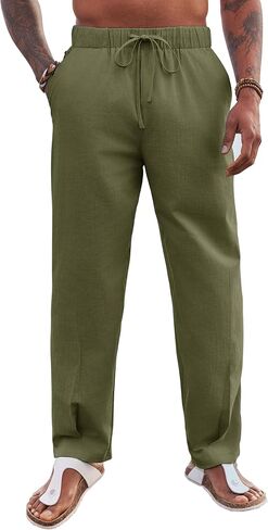Runcati Mens Cotton Linen Harem Pants Beach Yoga Drawstring Elastic Waist Casual Lightweight Pants in Saudi Arabia