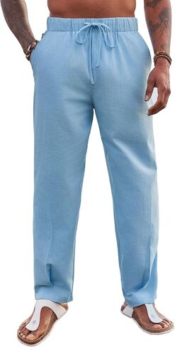 Runcati Mens Cotton Linen Harem Pants Beach Yoga Drawstring Elastic Waist Casual Lightweight Pants in Saudi Arabia