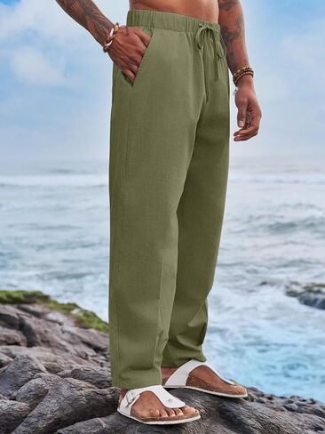 Runcati Mens Cotton Linen Harem Pants Beach Yoga Drawstring Elastic Waist Casual Lightweight Pants in Saudi Arabia