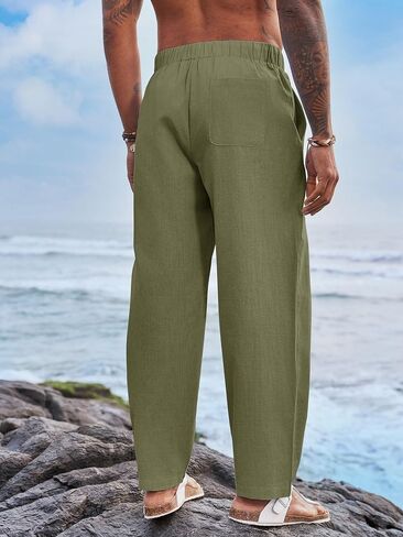 Runcati Mens Cotton Linen Harem Pants Beach Yoga Drawstring Elastic Waist Casual Lightweight Pants in Saudi Arabia