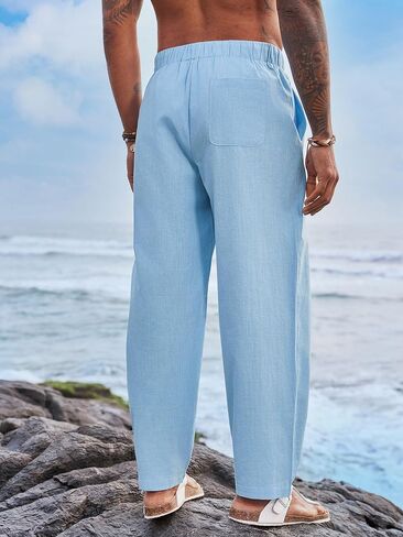Runcati Mens Cotton Linen Harem Pants Beach Yoga Drawstring Elastic Waist Casual Lightweight Pants in Saudi Arabia