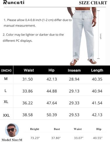 Runcati Mens Cotton Linen Harem Pants Beach Yoga Drawstring Elastic Waist Casual Lightweight Pants in Saudi Arabia