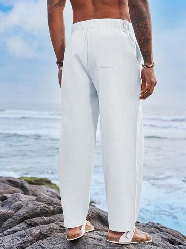 Runcati Mens Cotton Linen Harem Pants Beach Yoga Drawstring Elastic Waist Casual Lightweight Pants in Saudi Arabia