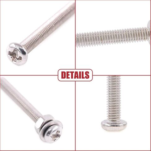 Hilitchi 300-Piece M4 Phillips Pan Head Screws Bolt Nut Lock Flat Washers Assortment Kit, 304 stainless steel in Saudi Arabia