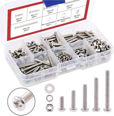 Hilitchi 300-Piece M4 Phillips Pan Head Screws Bolt Nut Lock Flat Washers Assortment Kit, 304 stainless steel in Saudi Arabia