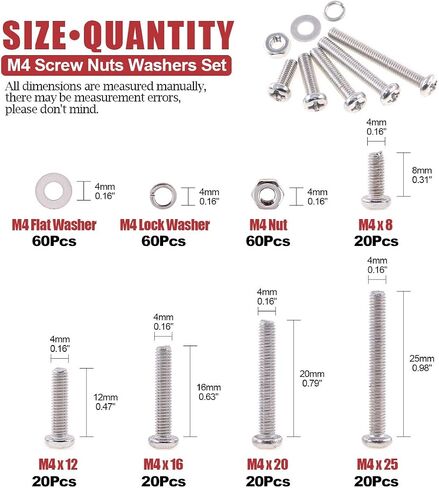 Hilitchi 300-Piece M4 Phillips Pan Head Screws Bolt Nut Lock Flat Washers Assortment Kit, 304 stainless steel in Saudi Arabia