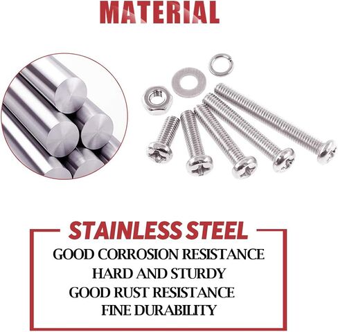 Hilitchi 300-Piece M4 Phillips Pan Head Screws Bolt Nut Lock Flat Washers Assortment Kit, 304 stainless steel in Saudi Arabia