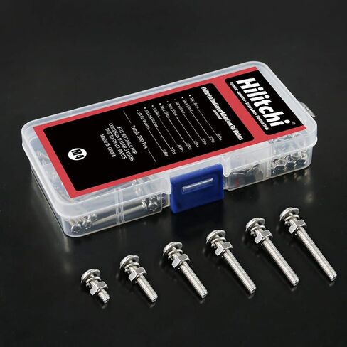Hilitchi 300-Piece M4 Phillips Pan Head Screws Bolt Nut Lock Flat Washers Assortment Kit, 304 stainless steel in Saudi Arabia