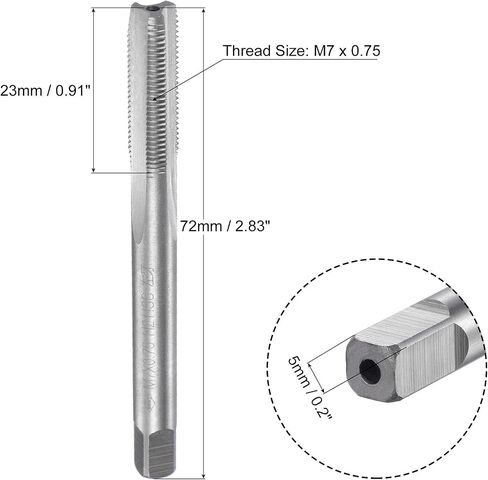 uxcell Thread Milling Threading Tap M7 x 0.75, Metric Left Hand Machine HSS (High Speed Steel) Uncoated 3 Straight Flutes Screw Tap H2 Tapping Machinist Thread Repair Tool in Saudi Arabia