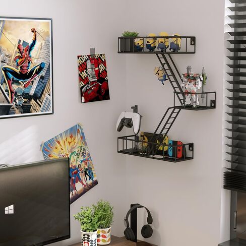 Metal Fire Escape Ladder Shelf Wall Storage, 3-Tier Black Fire Escape Wall Shelves with Baskets, New York Action Figurine Display Shelf, Rustic Floating Decorative Wall Shelves for Any Room in Saudi Arabia