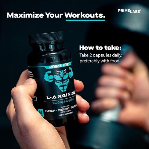 Prime Labs L Arginine Nitric Oxide - with L-Arginine 1500mg - Supports Blood Flow, Energy, Strength, Endurance - 60 Capsules in Saudi Arabia