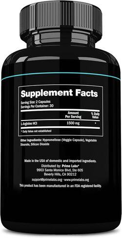 Prime Labs L Arginine Nitric Oxide - with L-Arginine 1500mg - Supports Blood Flow, Energy, Strength, Endurance - 60 Capsules in Saudi Arabia