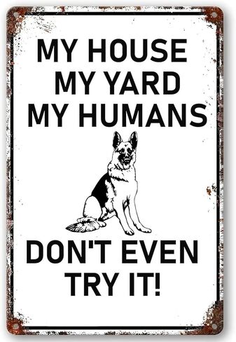 Vintage Metal Tin Sign My House My Yard My Humans Don't Even Try It Retro Tin Plaque for Garden Outdoor Kitchen Home Bar Pub Man Cave Decor Wall Art 12x8 inch in Saudi Arabia