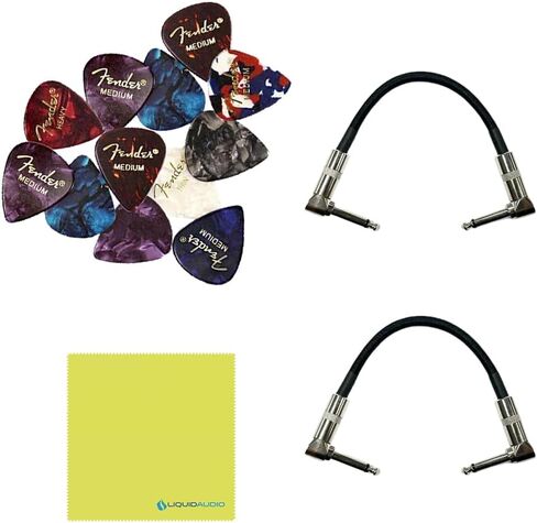 دواسة تشويه Fender Full Moon، حزمة التعزيز والكسب مع 2x Strukture S6P48 كابلات التصحيح ذات الزاوية اليمنى المنسوجة، 12x Fender Guitar Picks وقطعة قماش لتلميع الأدوات الصوتية السائلة in Saudi Arabia