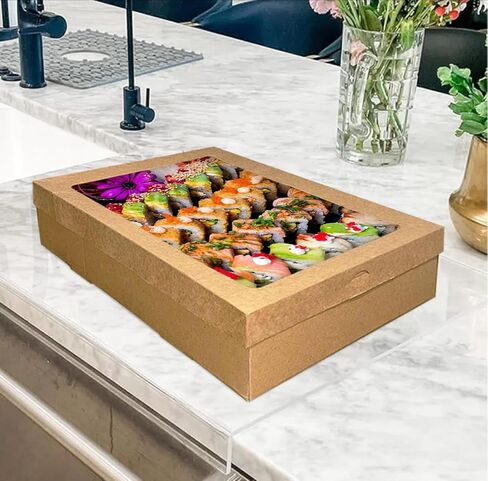 10-PACK: Bakery Boxes: Locking Window Lid - Heavy Duty Bakery Boxes - Includes Grease Paper, Charcuterie Box, Sushi Box, Cookie Box, Cupcake Box, Pastry Boxes 14" x 9.5" x 3" (MEDIUM) in Saudi Arabia