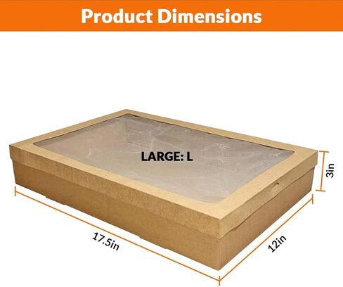 10-PACK: Bakery Boxes: Locking Window Lid - Heavy Duty Bakery Boxes - Includes Grease Paper, Charcuterie Box, Sushi Box, Cookie Box, Cupcake Box, Pastry Boxes 14" x 9.5" x 3" (MEDIUM) in Saudi Arabia