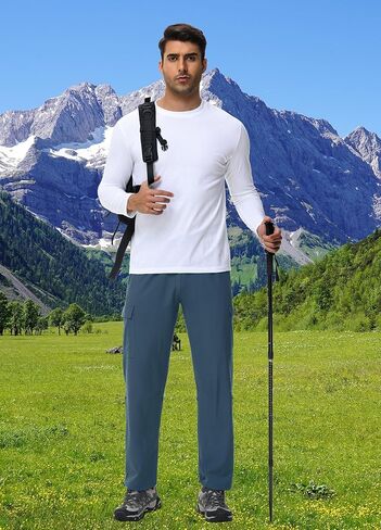 JWM Men's Hiking Cargo Pants - Quick Dry Lightweight Water Resistant Work Tactical Running Outdoor Pant with Zip Pocket UPF50 in Kuwait